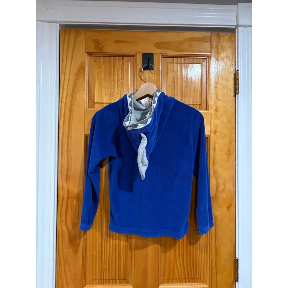 Hanna Andersson Shark Hoodie Blue Zip Up Jacket Kids 130cm US 8 Cotton